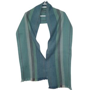 Shupaca Alpaca Blend Striped Scarf with Fringe Green Gray Blue Unisex Warm Cozy